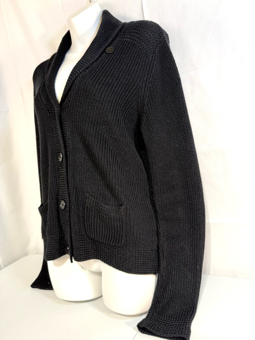 Lauren Ralph Lauren Black Knit Cardigan Sweater Womens M Shawl Collar - Picture 3 of 9